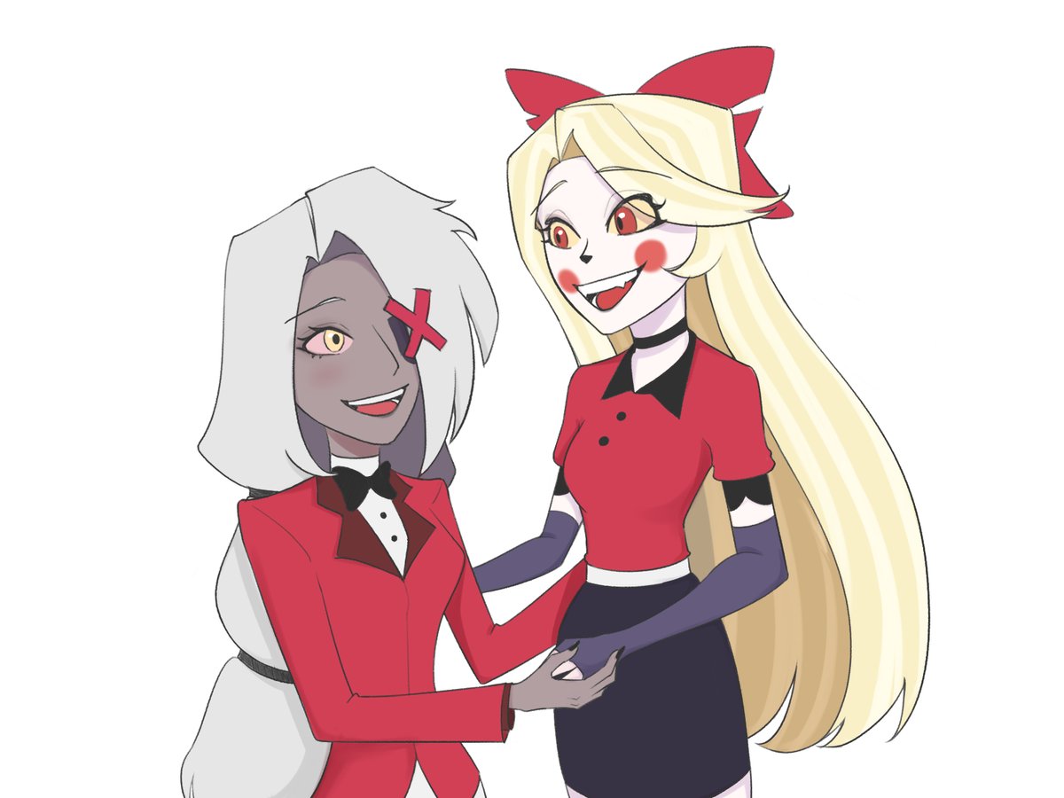 sova_ruru's tweet photo. swapping clothes 😳📷 
#chaggie #HazbinHotel https://t.co/AUpsW0AyJJ