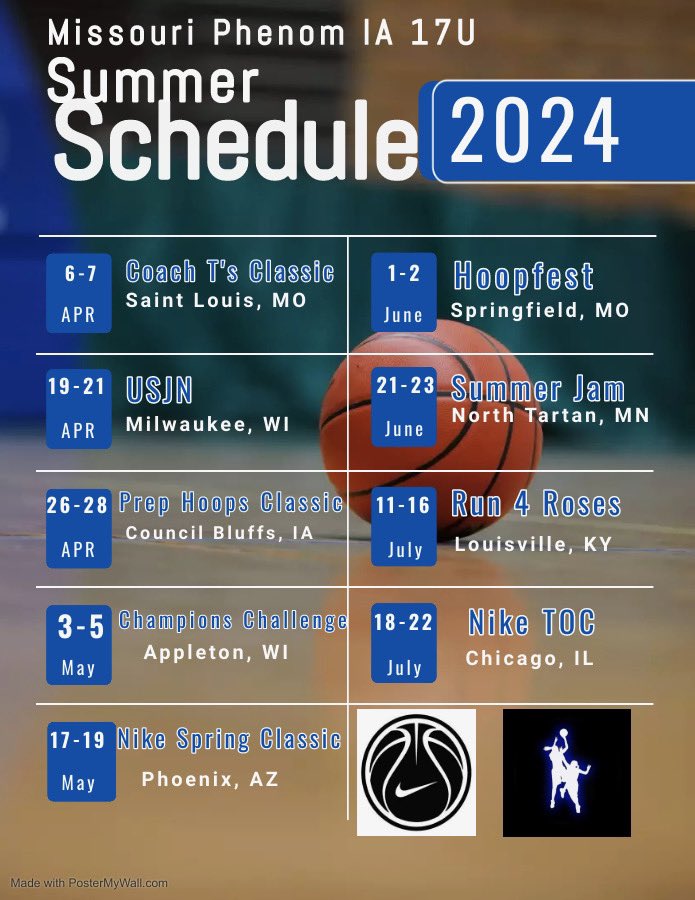 17u @MizzouPhenomIA schedule. A lot of length &amp; talent on this team! Can’t wait to get to work!