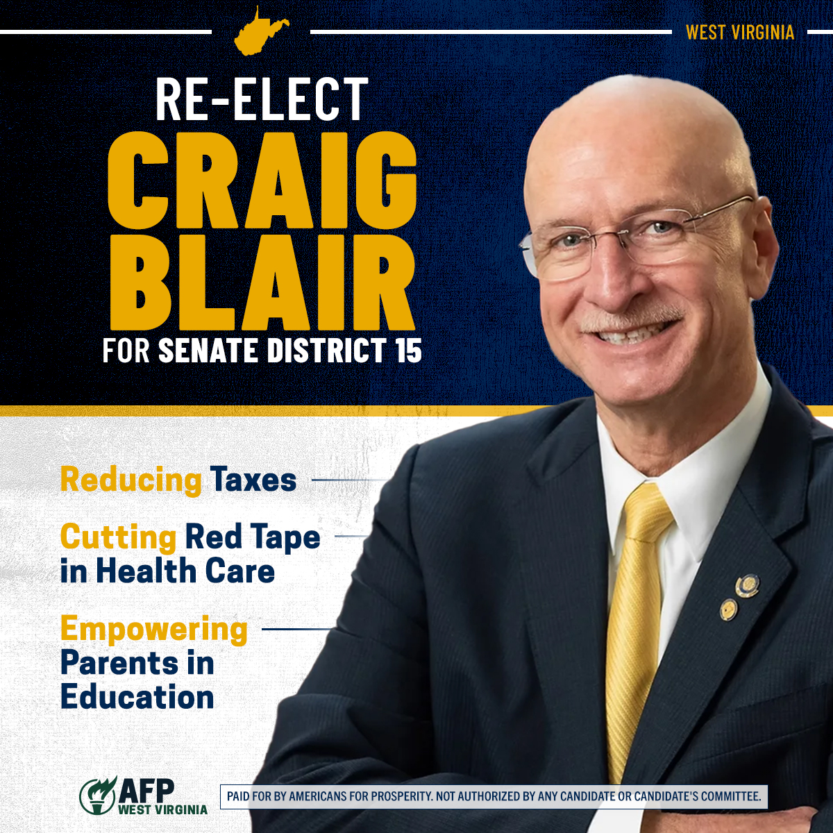 Craig Blair is the fighter West Virginia needs to re-elect! As Biden’s reckless policies cripple West Virginia businesses, we need a bold leader who is dedicated to restoring economic prosperity and lowering taxes at the state level.