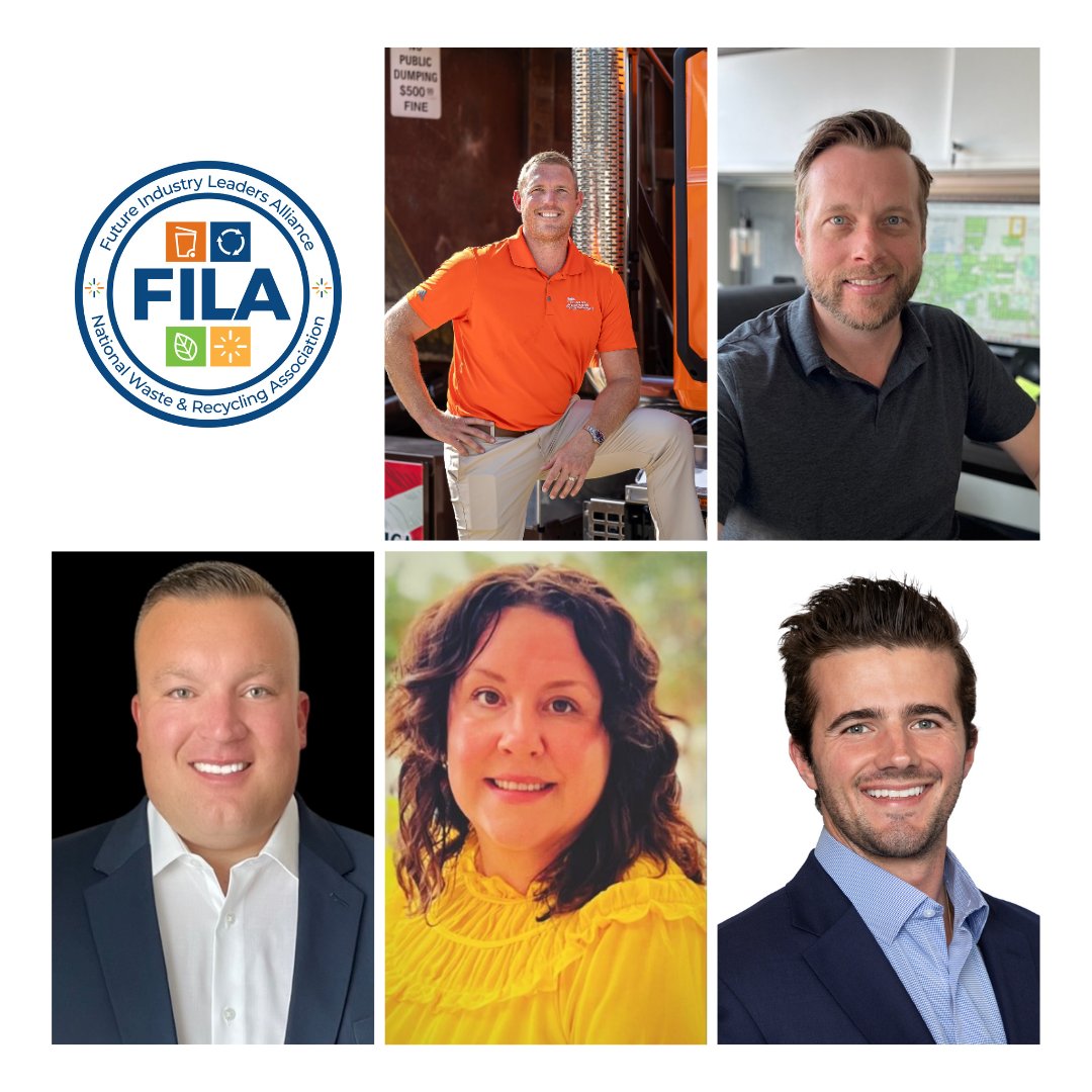 Meet the new board members of NWRA's FILA: John Paglia III, Florida Express Waste & Recycling & United American Recycling; Kevin Atkinson, Texas Pride Disposal; Tyler Ohlmansiek, @MackTrucks; Kemrey Kidd, @RehrigPacificCo; Mike Thomson, @RepublicService. tinyurl.com/mrys4rys