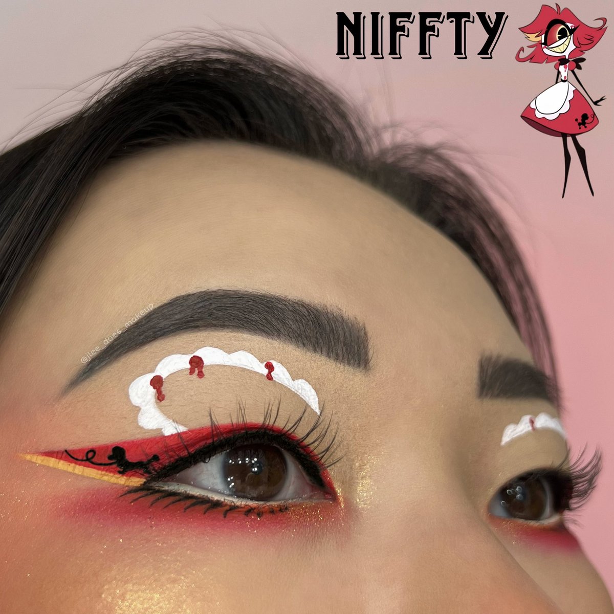 jlee_doesmakeup's tweet photo. Niffty 🧹🔪🩸 
Part 7 of my #HazbinHotel makeup series! https://t.co/N3VRa6r1PQ