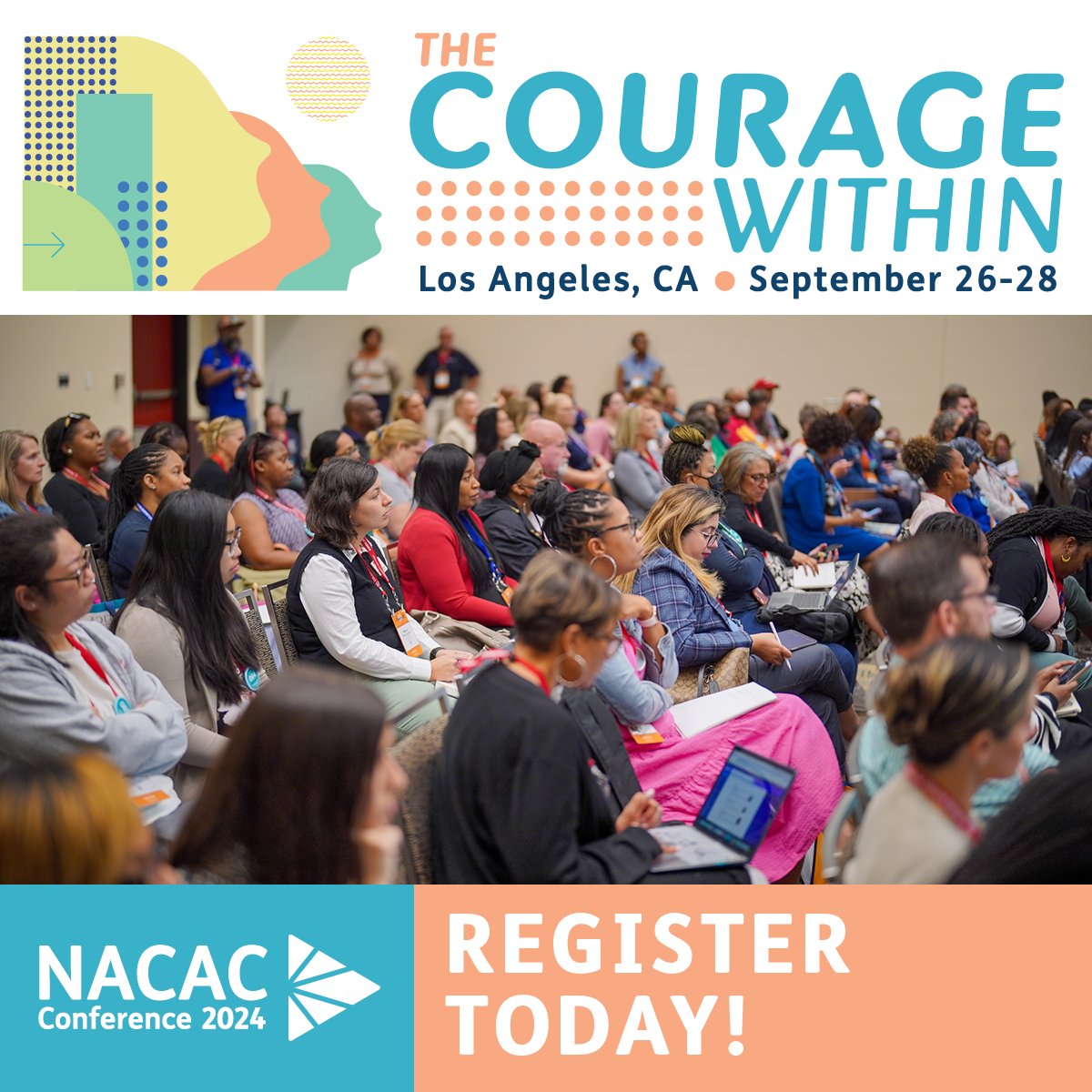 NACAC's tweet photo. Registration is now open for #NACAC Conference 2024. This year's theme is "The Courage Within". The courage to lead in the college admission counseling profession starts with building our own strength, resiliency, and resolve. Register now: https://t.co/tMxe0xp5i6 #NACAC2024 https://t.co/IdF2DIfHBc