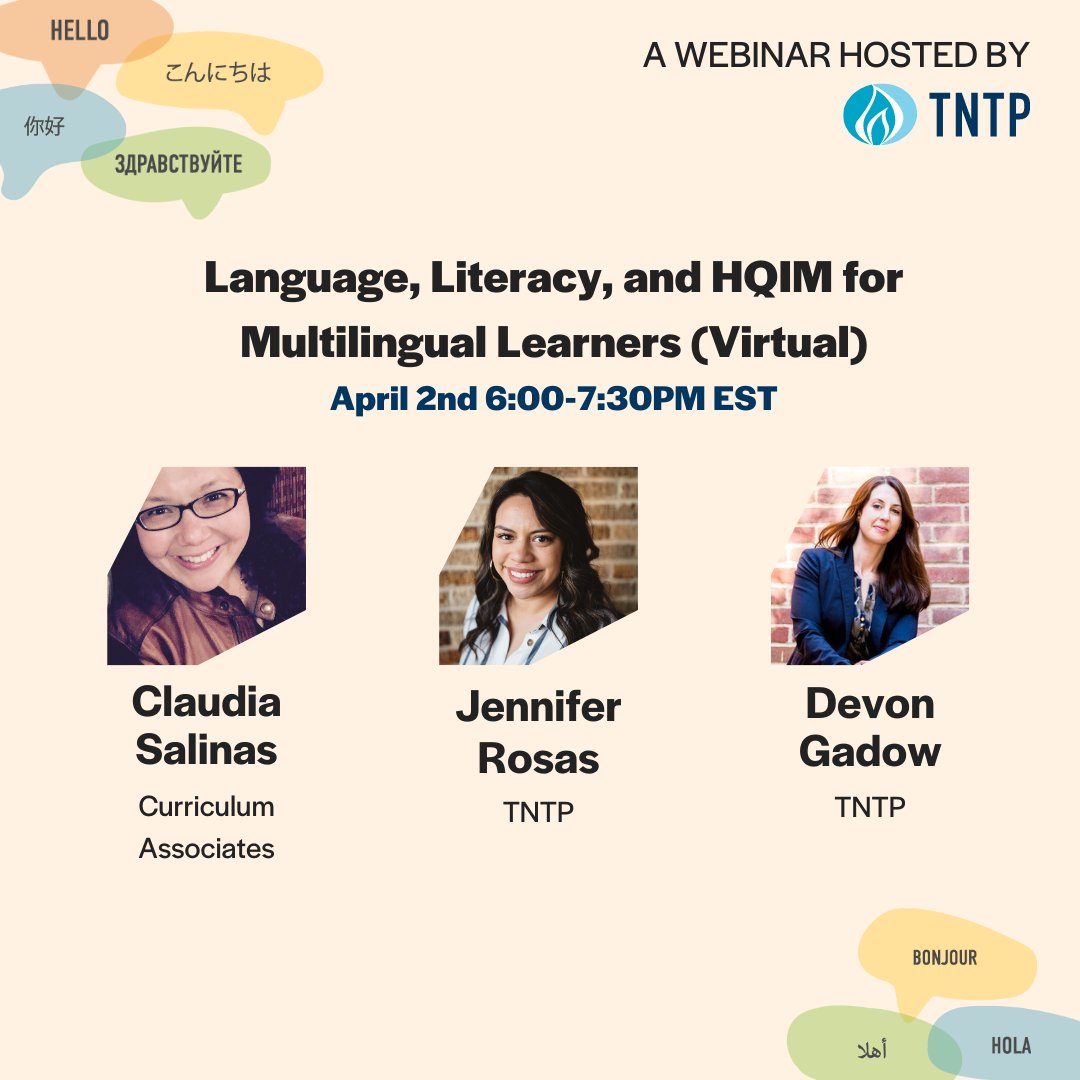 Join us April 2nd from 6 to 7:30 EST (3-4:30 PST)  for a panel all about the latest in the Science of Reading as it relates to multilingual learners, curriculum, HQIM. Follow the link to pre-register: ow.ly/ORWg50R3hcx