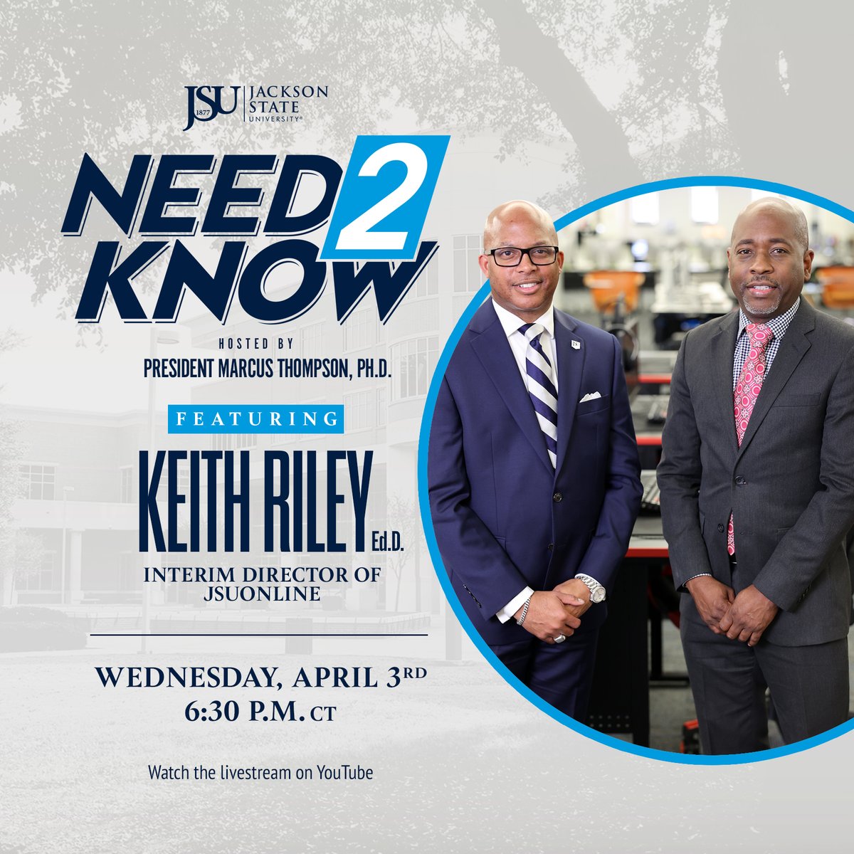 Did you know Jackson State University is one of the “Best HBCUs with Online Degrees of 2024”? Join us for the next edition of #JSUNeed2Know as @JSUPrez13 speaks with JSUOnline Interim Director Keith Riley, Ed.D., about what makes JSU’s programs so popular. #JSUElevate