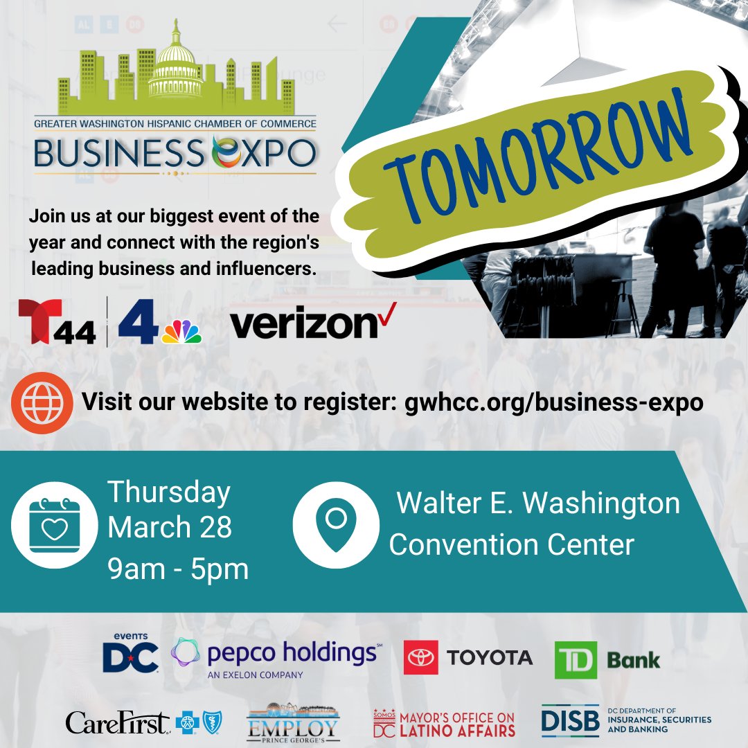 Get ready to mingle and grow your network at the #GWHCCBizExpo TOMORROW! Whether you're a budding entrepreneur, small business owner, or job seeker, this event is for you. Plus, it's FREE! See you there! Remember, you can also register on site. 🔗 gwhcc.org/business-expo