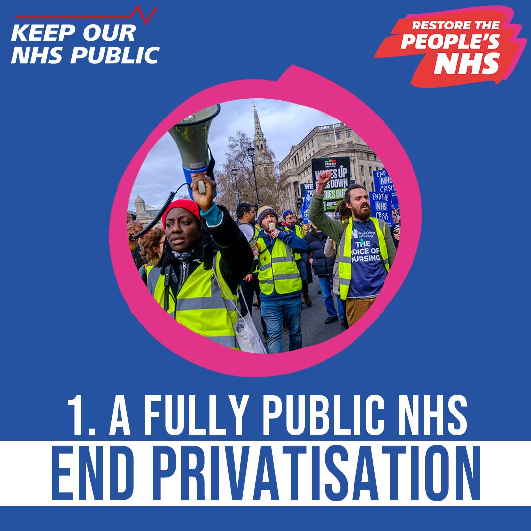 NHS Privatisation does not bring efficiency, it’s making things worse. End private involvement in our public health service now. Our new campaign to Restore the People’s NHS is built on 5 core demands. The 1st is an end to NHS privatisation, and for an NHS that is fully public.