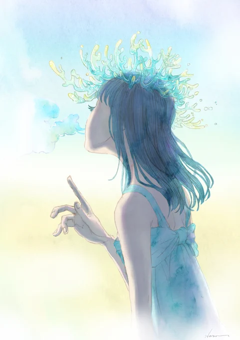 まだ寒い朝。『朝のカフネ』 シャープペンシル/Photoshop/透明水彩#illustration  #イラスト 