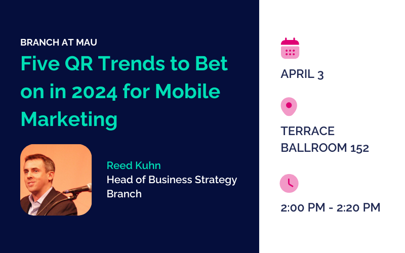 #MAU2024 is just around the corner! Don't miss Branch's session on April 3 at 2:00 PM in Terrace Ballroom 152, 'Five QR Trends To Bet on in 2024 for Mobile Marketing.' Want to connect? Check out our full schedule and request a meetup! lnkd.in/gu2Xn6hd