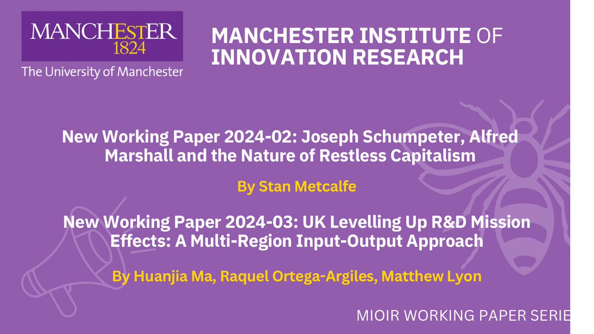 📢 Excited to announce two new MIOIR Working Papers!

1️⃣ “Joseph Schumpeter, Alfred Marshall and the Nature of Restless Capitalism” by Prof Stan Metcalfe. Read here: bit.ly/3xbT784  

See the 🧵 below for next paper👇