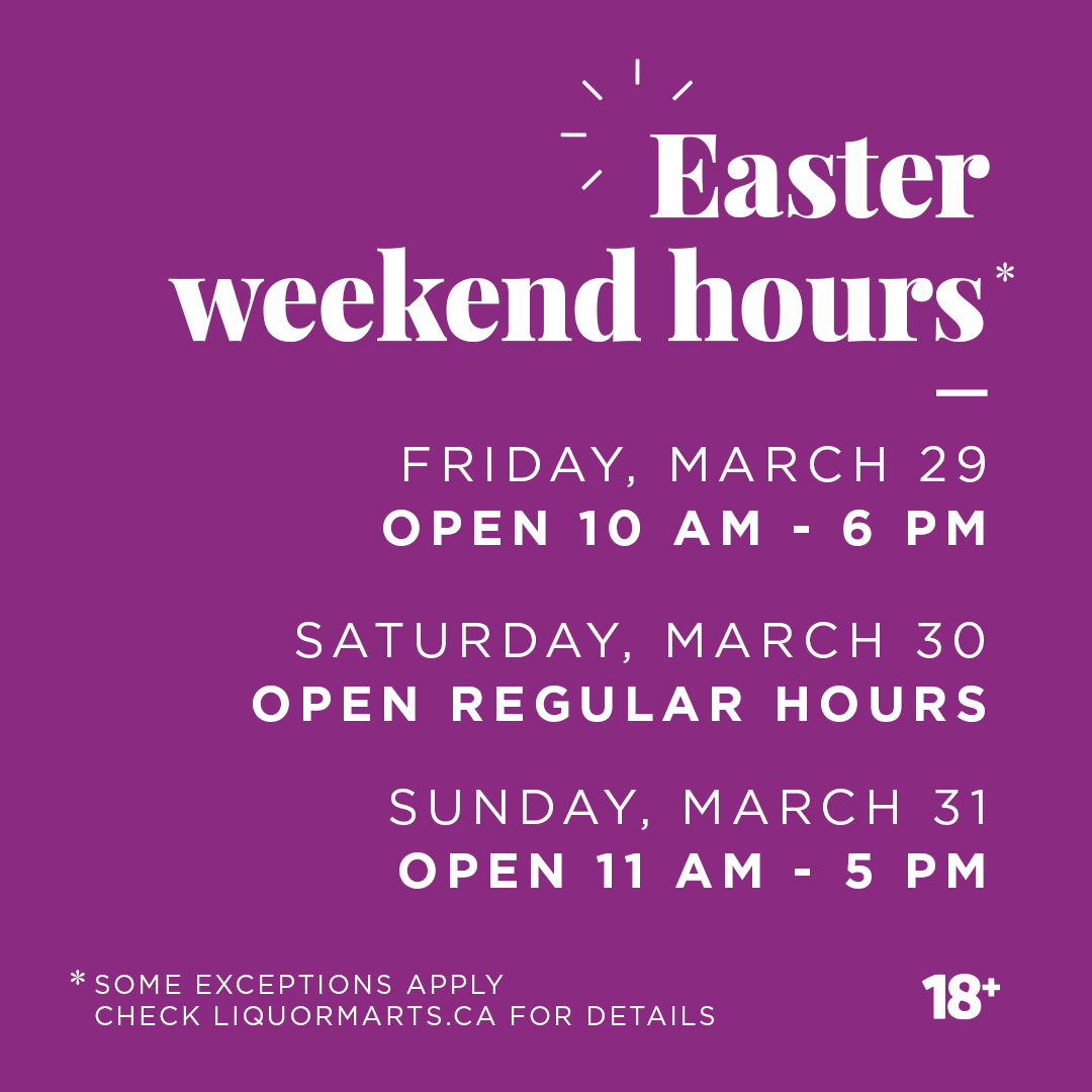 Planning a visit to your local Liquor Mart this weekend? 🍷🍺 Be sure to check our Easter weekend hours online before you go! 

ow.ly/kqYm50R075e

18+ Enjoy Responsibly