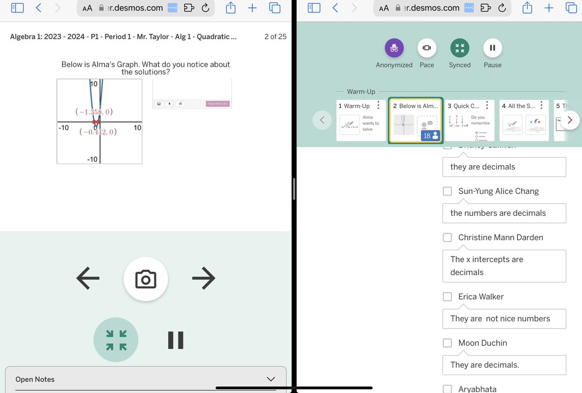 @desmosclassroom Companion mode is awesome. Everything I need to access, all from my iPad. Now being able to be where I need to be in the classroom… with my students. Safari split screen is a must. Companion mode and teacher dashboard.