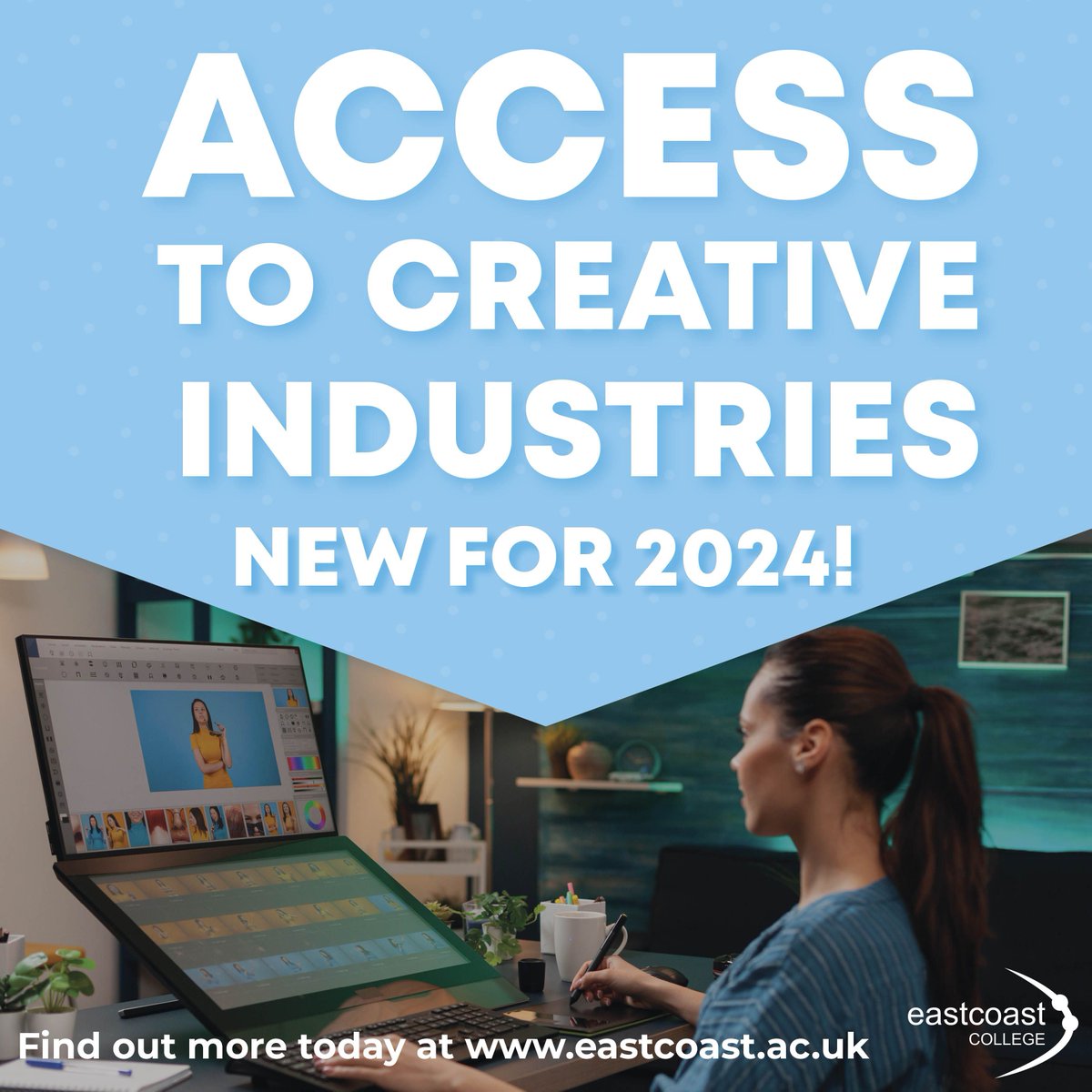 EastCoast_Coll's tweet photo. Access to Creative Industries is a brand new course for 2024!

This one-year part-time course is an exciting course which will prepare you for a wide range of university courses. 

Find out more or apply online today at: https://t.co/hUCG2RghQA https://t.co/7LWsK4Bn0n