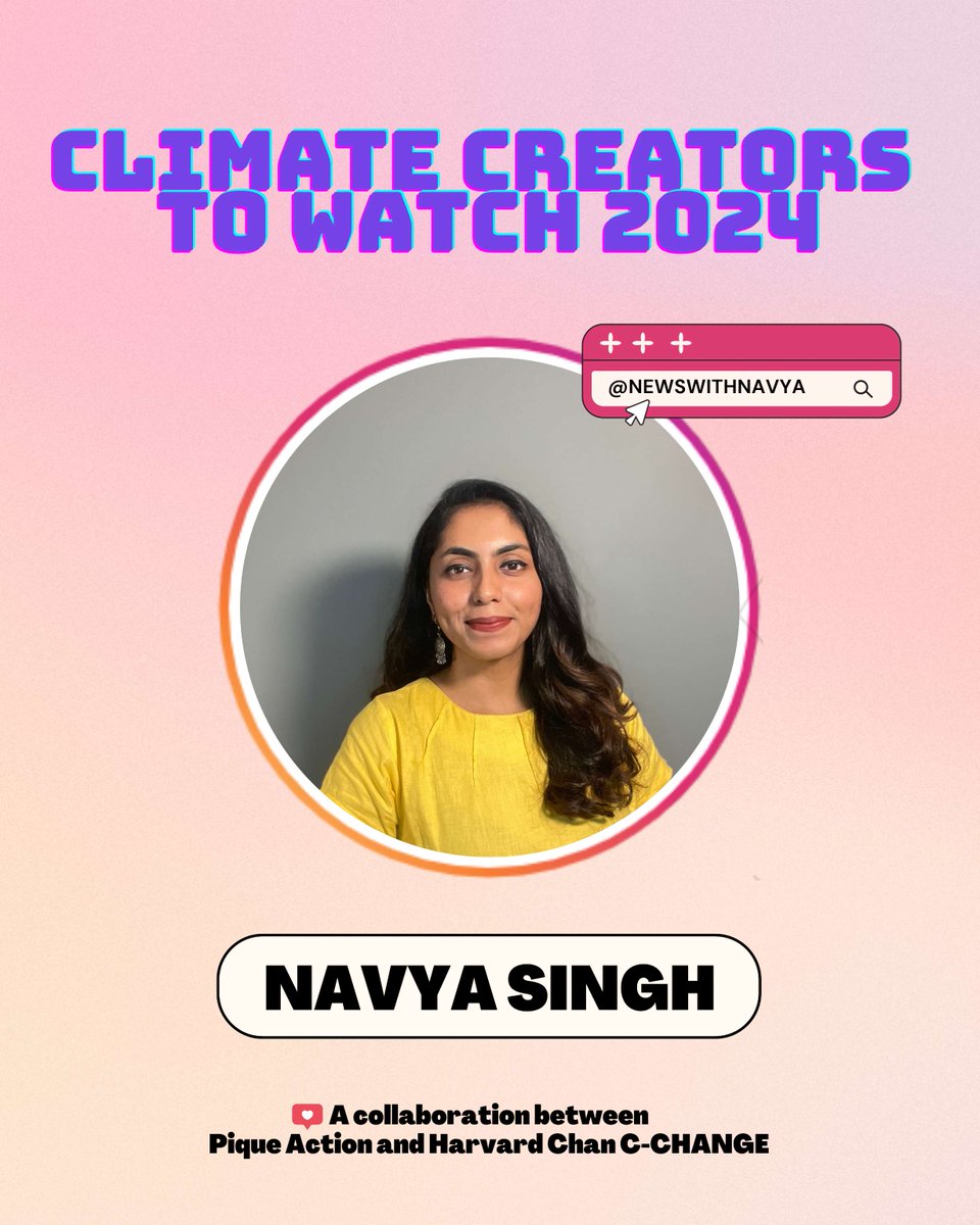 HarvardCCHANGE's tweet photo. For bite-sized & feel-good climate news from across the world, head over to @NewsWithNavya.
A standout on our #ClimateCreators24 list w/ @PiqueAction, Navya is embracing climate solutions and spreading hope globally. https://t.co/DHqFBEyb6E