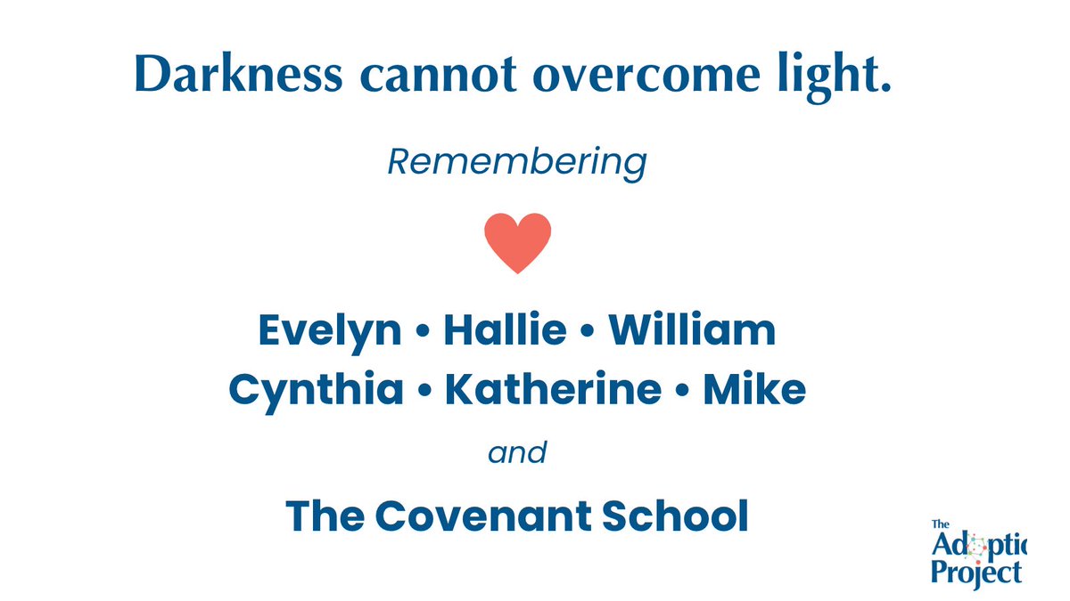 AdoptionProjTN's tweet photo. Remembering the light of the lives of three innocent children and three caring adults who were senselessly taken one year ago today. We continue to lift their families and the entire Covenant School community in healing prayers. https://t.co/dMQrCqsWJW