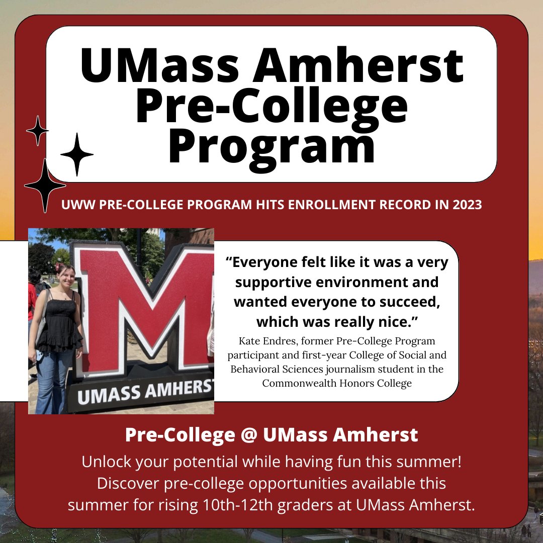 The Summer Pre-College program @UMassAmherst offers high school students a chance to experience what it’s like to be a UMass student—living on campus, studying with faculty, and enjoying our award-winning dining. umass.edu/uww/programs/p… #umassamherst #umass #umassadmissions