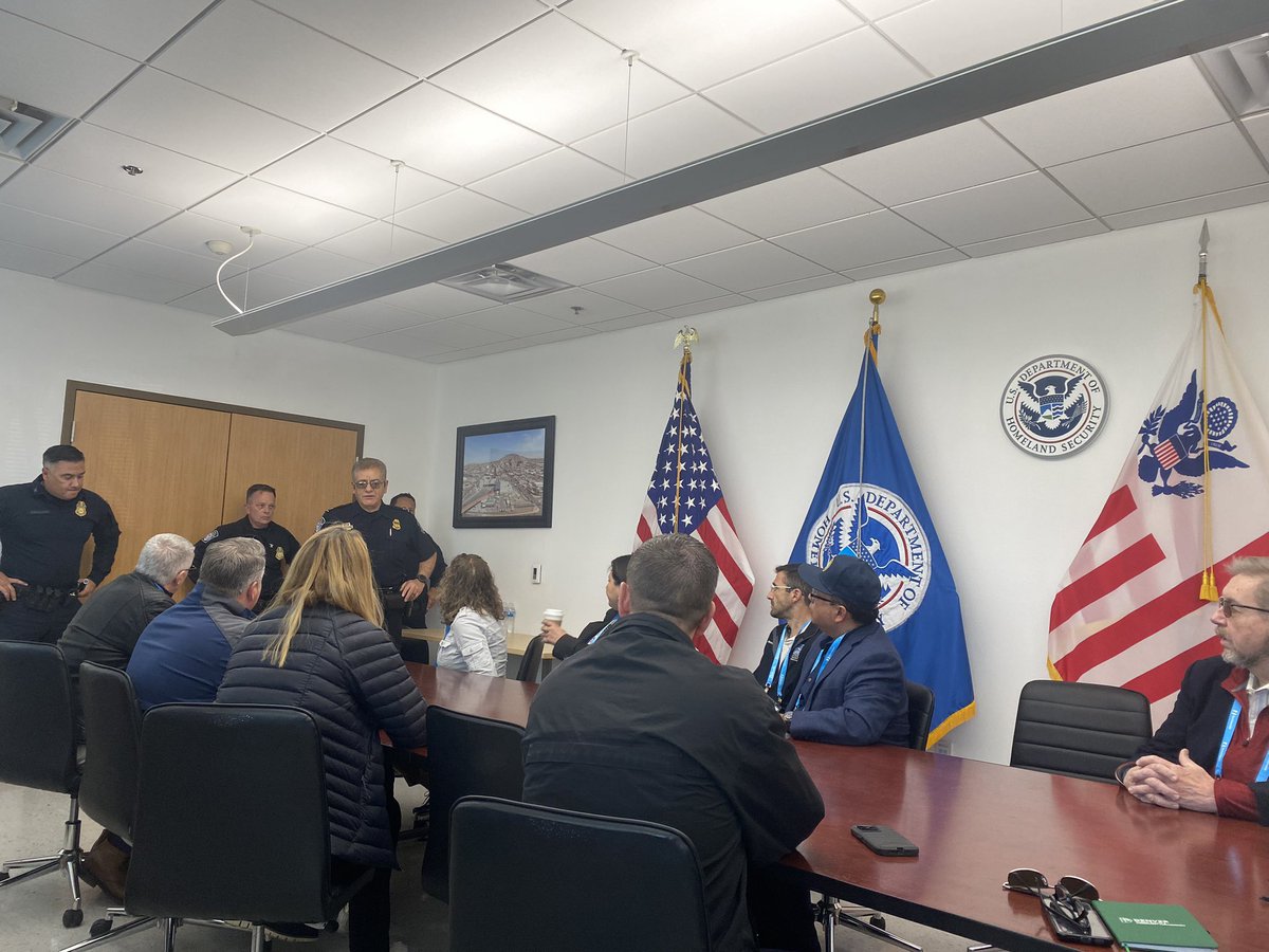 JuliaFCortina's tweet photo. Counties meet with El Paso Sector @CBP officials at the Paso del Norte POE to learn about their processes, CBP One app, and work with local NGOs. https://t.co/zC3g2Hic3J