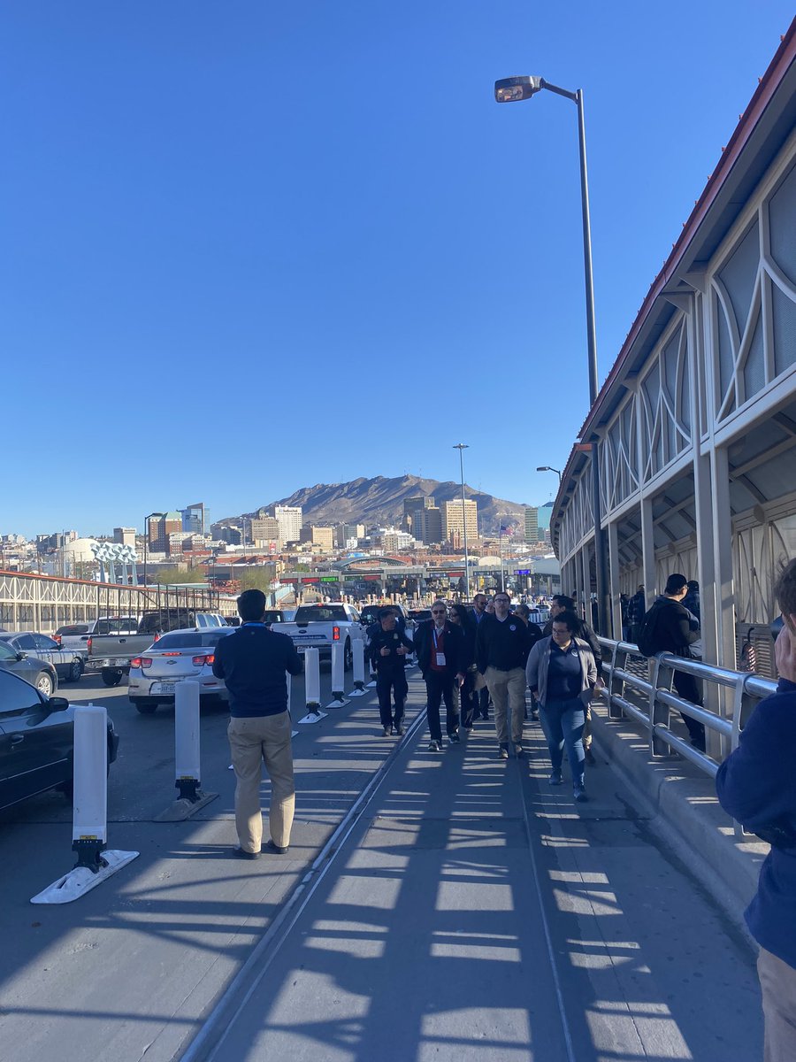 JuliaFCortina's tweet photo. Counties meet with El Paso Sector @CBP officials at the Paso del Norte POE to learn about their processes, CBP One app, and work with local NGOs. https://t.co/zC3g2Hic3J