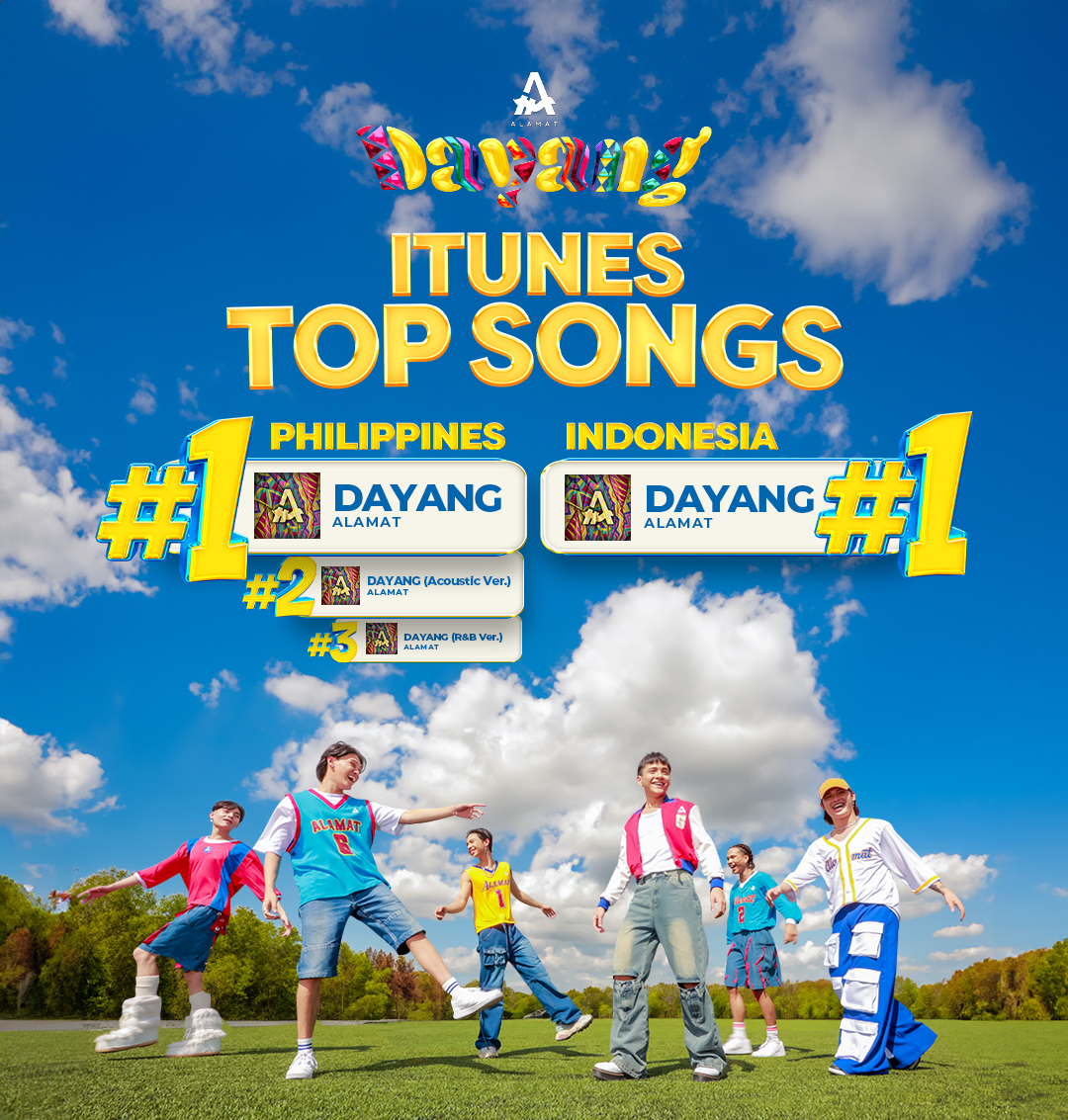 ALAMAT's "Dayang" has entered the top spots on the iTunes Philippines and Indonesia Top Songs charts.

Thank you, Magiliws! 💛 

ALAMAT DAYANG VERSIONS <a href="/Official_ALAMAT/">ALAMAT ᜀᜎᜋᜆ᜔ 🇵🇭</a> #ALAMAT #ALAMATDayangMV #DAYANGKalasahanTaKaw #DAYANGVersions