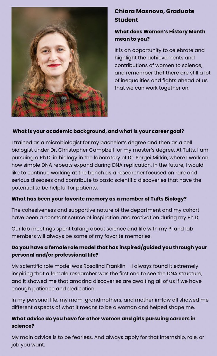 What an honor to be featured in the @Tufts_Biology Newsletter for Women's History Month! 👩‍🔬 #WomensHistoryMonth