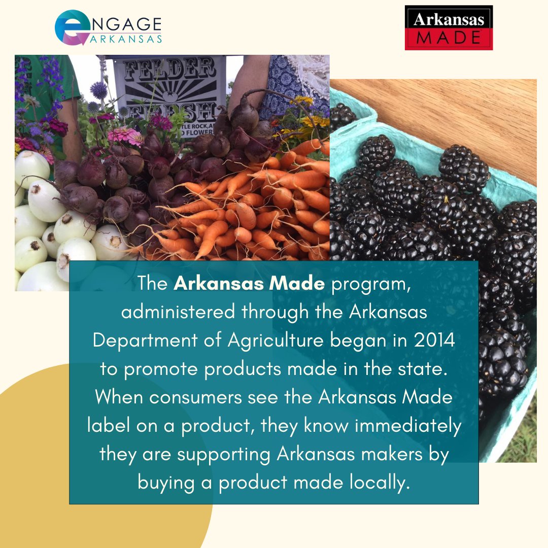 engage_ar's tweet photo. Arkansas Grown, Made, and Homegrown by Heroes are striving to feed Arkansas!

They encourage local food sourcing and accessibility.

Look for the Arkansas Made label to support local farmers! https://t.co/eZNRNmWZBI