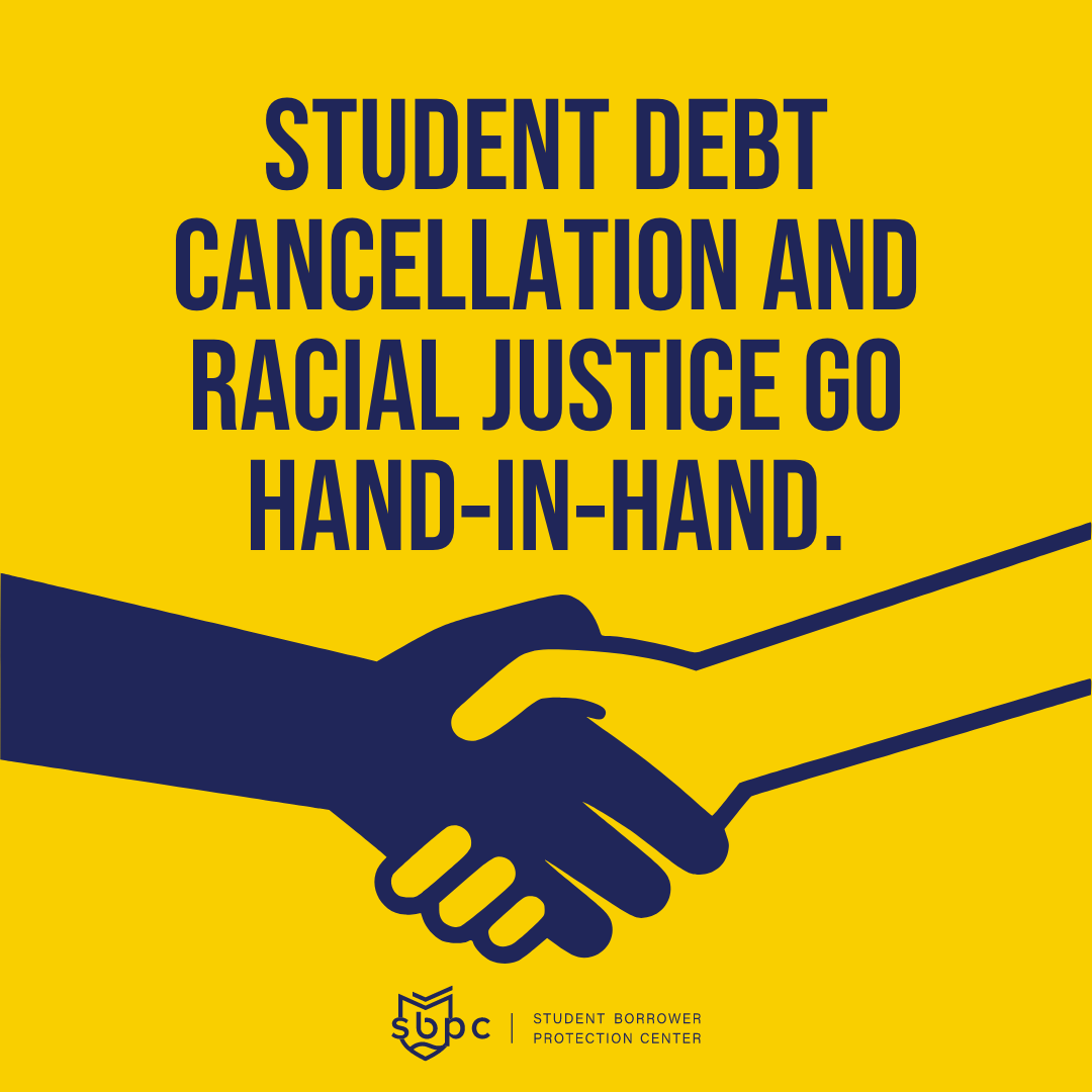 BorrowerJustice's tweet photo. Student debt cancellation and racial justice go hand-in-hand. https://t.co/hK0Jwz7wk3