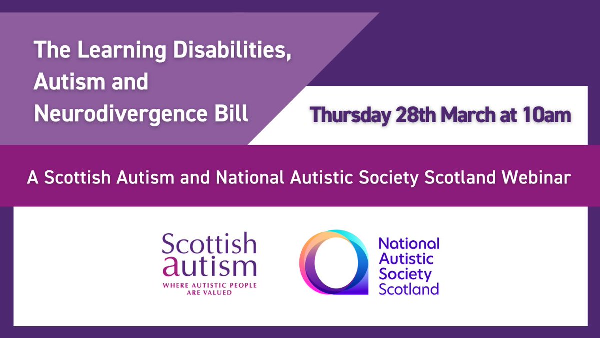 (1/3) Join @scottishautism and @AutismScotland for this webinar discussing the consultation on @scotgov 's #LDANBill.

Tomorrow (Thu 28 Mar) at 10am, join us via Zoom for more about this significant piece of legislation, how to contribute, and what we hope the Bill will achieve.