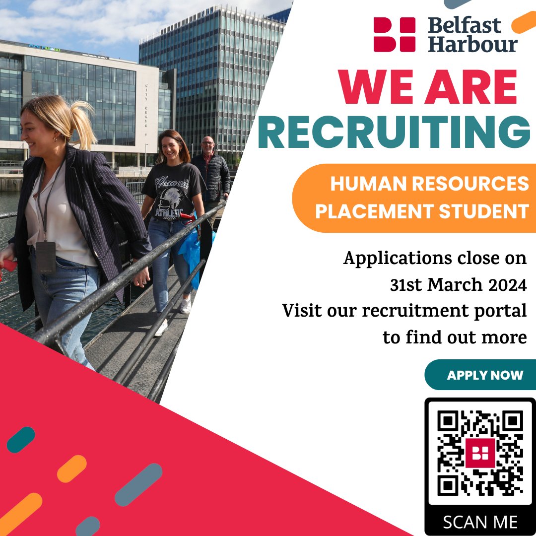 Belfast Harbour is looking for a Human Resources Placement Student. If you have a particular passion for people, this could be an exciting opportunity for you! Click on the link below to apply, applications close on the 31st March. Job profile (webitrent.com)