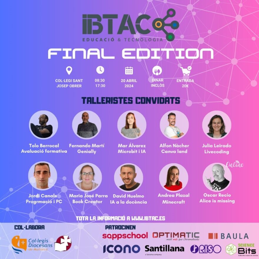 El próximo 20 de abril estaremos una vez más en Mallorca en el #IBTAC24 con un nuevo taller de #MinecraftEdu 😎⛏️

Eventazo el que organizan un año más desde <a href="/IBTAC_oficial/">IBTAC_oficial</a>. Estamos encantados de llevar esta herramienta a los profes😊

¡Toda la info en el link del hilo! 👇