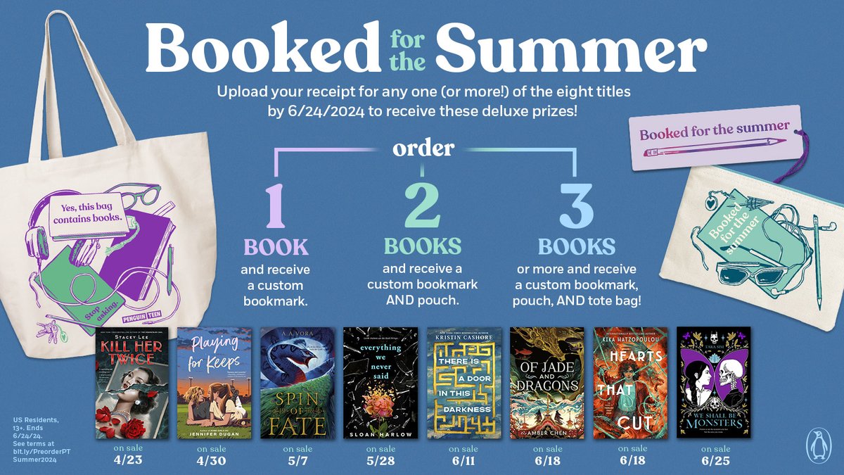 Get ready to be booked for the summer! Upload your receipt for any one (or more!) of eight highly-anticipated reads to receive these deluxe prizes. 📚 For more details: bit.ly/PreorderPTSumm… FAQ: bit.ly/PreorderPTSumm…