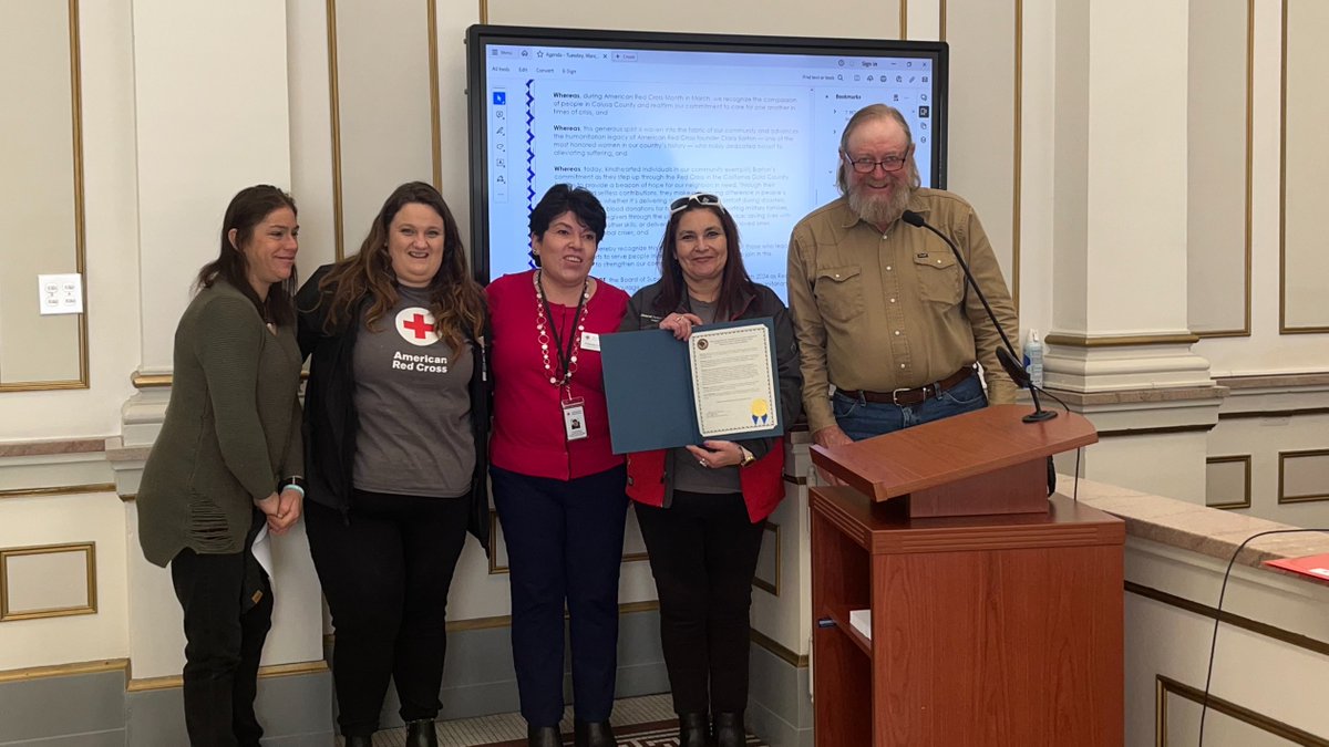 Red Crossers Adrianne, Francis, Amanda and Amy were on hand last night as the #ColusaCounty Board of Supervisors helped us celebrate #redcrossmonth! Thank you!