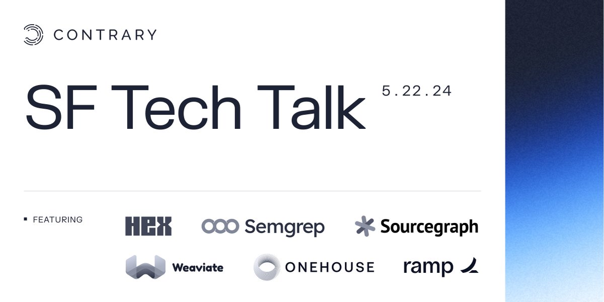 .@tryramp is joining our SF Tech Talk on May 22nd! Meet them and other eng leaders from @_hex_tech, @sourcegraph, @semgrep, @Onehousehq, @weaviate_io as they demo their latest features for top builders in the Bay.