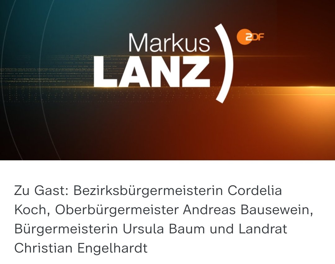 📺23:15 am heutigen Abend: Markus #lanz Mit den folgenden Gästen: @KochCordelia , Ursula Baum, @ob_bausewein und Christian Engelhardt.