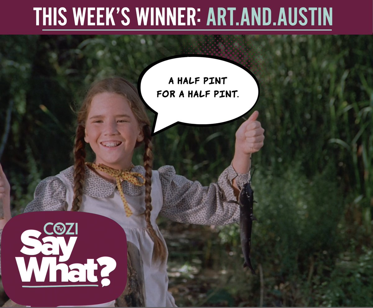 This week's #COZISayWHAT winner went fishing for a good Laura Ingalls metaphor and caught one! Short and sweet! Let's give a round of applause to Instagram winner art.and.austin who will receive a copy of Melissa Gilbert's book 'Prairie Life' autographed by Melissa herself!