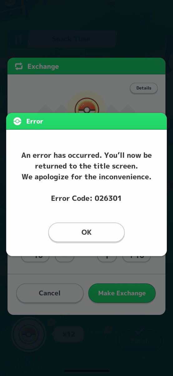 SGTrigon's tweet photo. @PokemonSleep Didn't get an error code 26301 until this update now I can't purchase biscuits. https://t.co/AZacpkx0qh