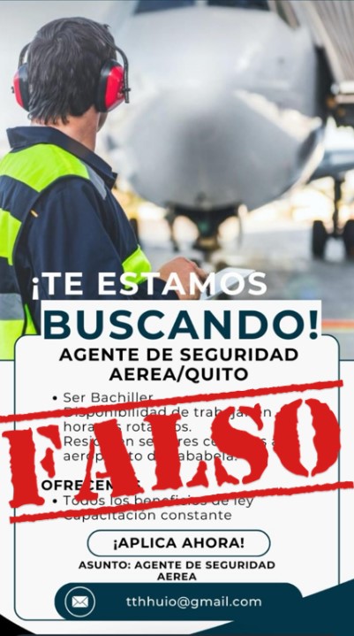 ❌ #ATENCIÓN | Este aviso NO CORRESPONDE a una publicación oficial del #AeropuertoDeQuito.

Por favor, NO COMPARTAS tu información o datos con personas inescrupulosas que buscan afectar y estafar a la ciudadanía.