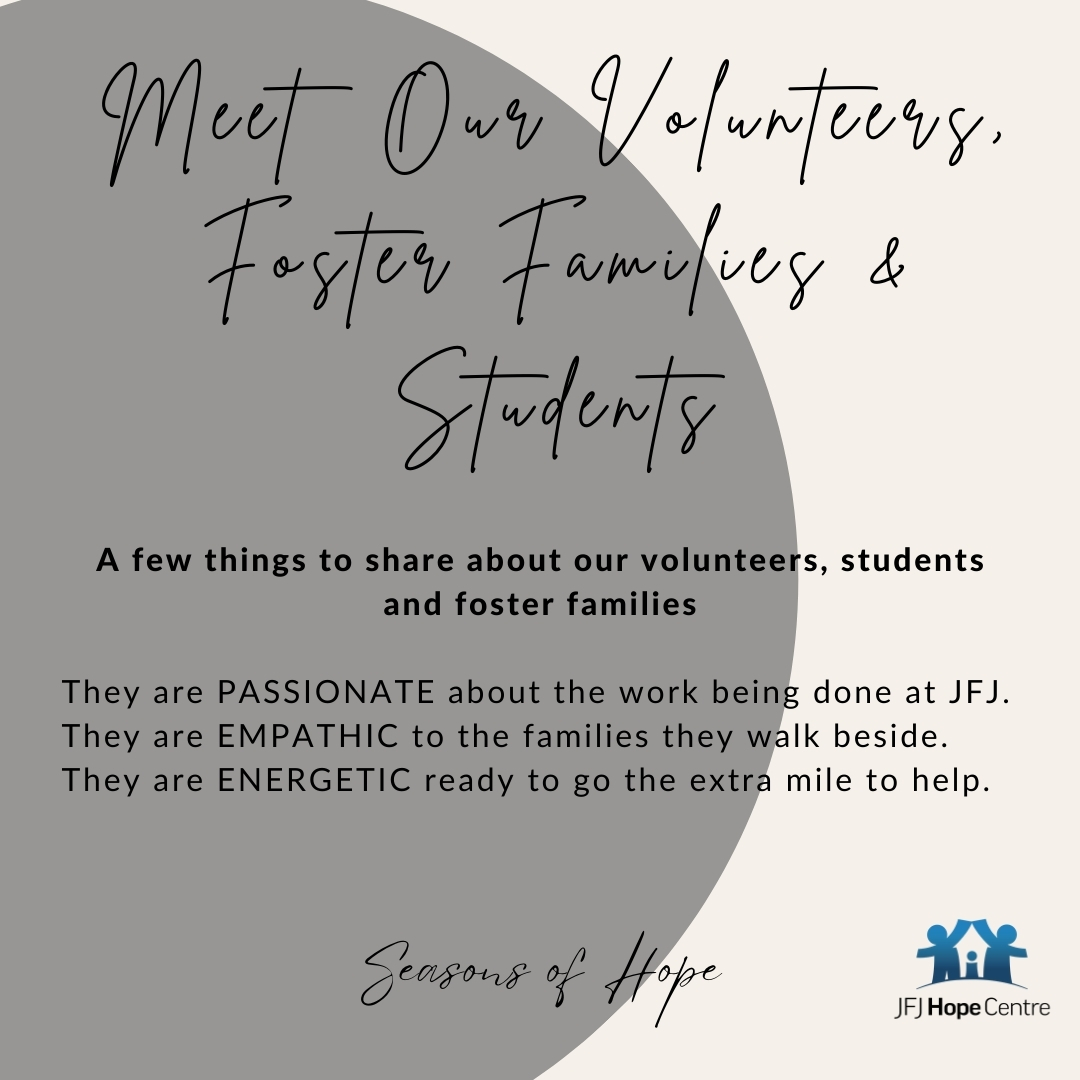 Our team of volunteers, students and foster families often work quietly behind the scenes. We want them to know that they are an essential part of JFJ, we appreciate everything they bring to our team! jfjhopecentre.ca/volunteer/
#JFJHopeCentre #parentingsupport #buildingfamilies