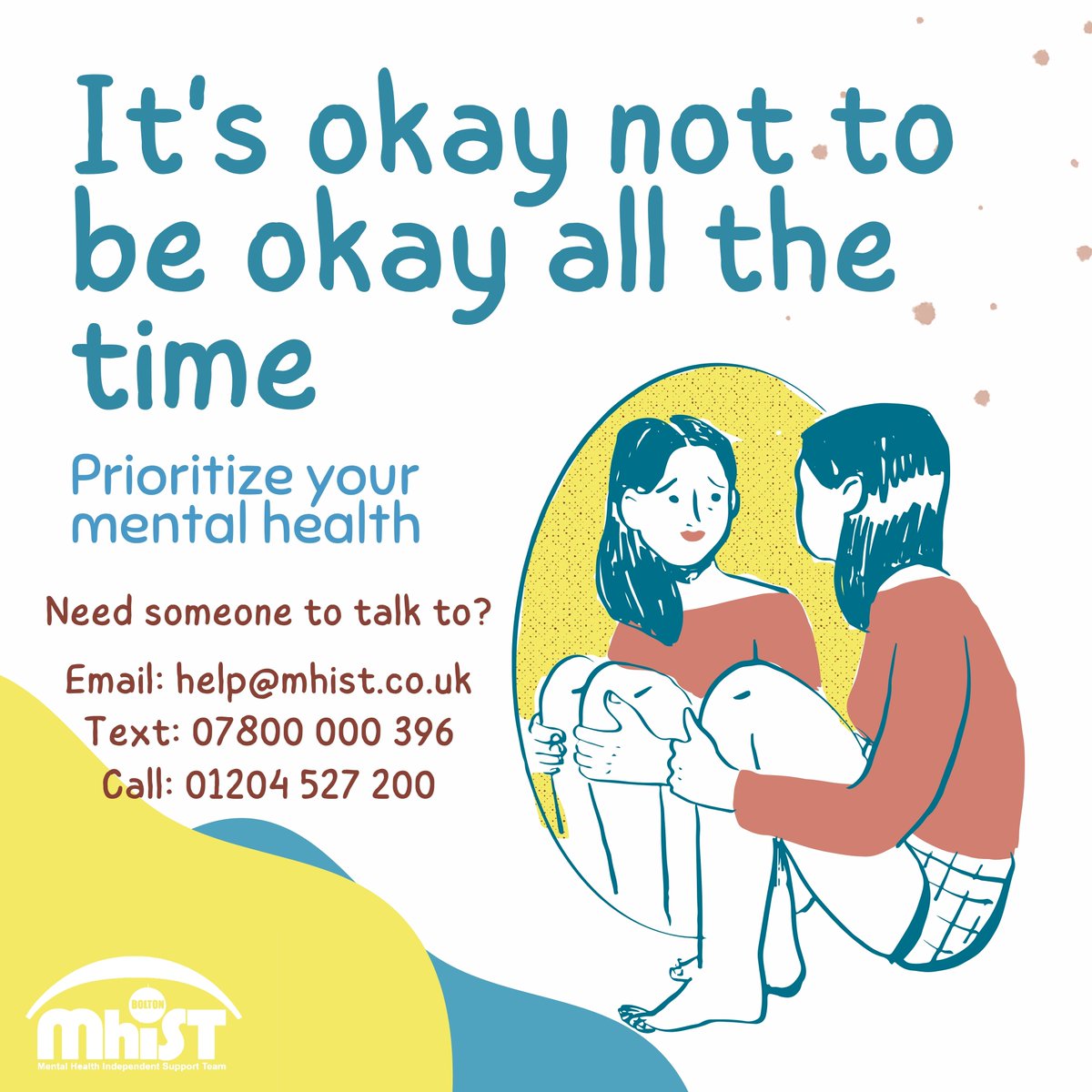 In a world that often celebrates strength and happiness, it's important to remember that it's completely alright not to be okay all the time. Need someone to talk to? Email: help@mhist.co.uk Text: 07800 000 396 Call: 01204 527 200