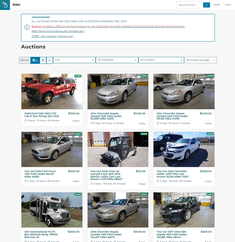 MichiganDTMB's tweet photo. #MiBid Alert: Our Michigan Department of Technology, Management & Budget (@MichiganDTMB) online auction site has 28 items currently available for bid. Don't miss out! https://t.co/CVh0TLrIXB https://t.co/cC8MlCIaf0