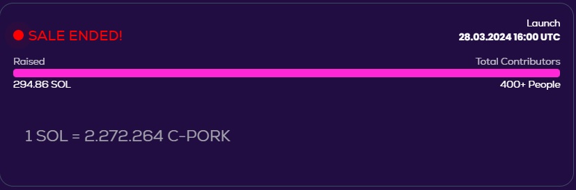 CyberporkSol's tweet photo. C-PORK PRE-SALE ENDED

Raised: 294.86 SOL
Holders: 400+

1 SOL = 2.272.264 C-PORK

Liquidity Pool: 50% total raise(147 SOL)

Launch: 28.03.2024 16:00 UTC
Raydium & Jup

Auto Claim 12 hours before launch:

https://t.co/uFVGdy1Wlw
https://t.co/NRrH1sPP9B
https://t.co/k379DVnggT

C-Pork Contract:
6AsSnp3KSgBqN2UWavENFE1gmy4osuH4o77irvbHADcq