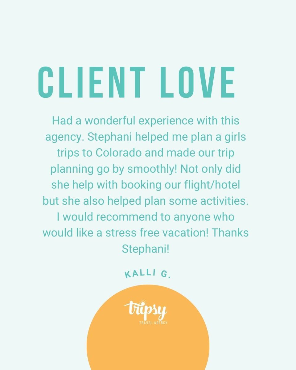 traveltripsy's tweet photo. We love client love! ❤️🧡💛💚💙💜

Schedule your complimentary vacation consultation here: https://t.co/ogTtKopWSM https://t.co/4W68qzSePL