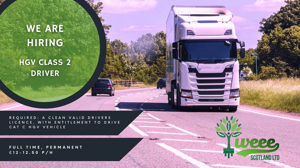 📢We are looking to recruit a HGV Class 2 Driver to support the collection and delivery of WEEE (waste electronic and electrical equipment) to and from our site in Govan, Glasgow ♻🚛

To apply, please visit this link: weeescotland.co.uk/hgv_driver/