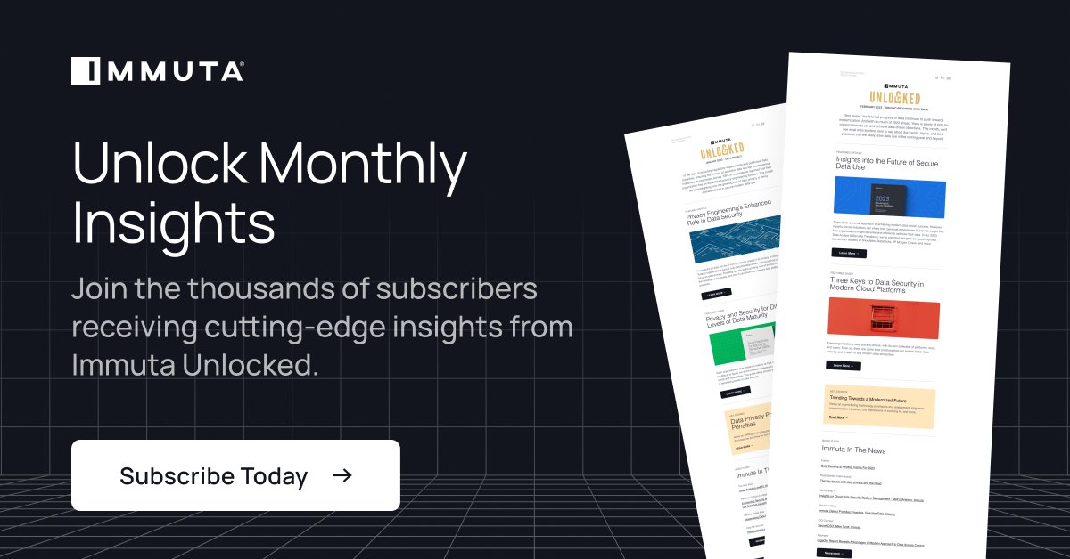 In this month's Immuta Unlocked newsletter, we'll share advice on: ▪️ How to bridge compliance needs with policy application ▪️ How to keep evolving #AI & ML projects secure ▪️ How to maintain a Zero Trust architecture at scale Subscribe today: ow.ly/QtIL50R3mKW