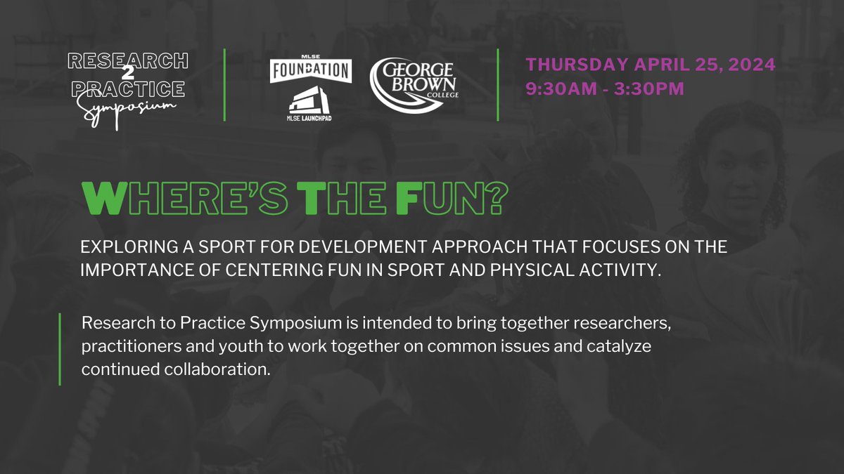 Registration is now open for Research 2 Practice! Join us on April 25, 2024 when we will explore the importance of centering fun in sport and physical activity to keep youth engaged in sport long-term. Register here today! surveymonkey.com/r/8JCTQ3H