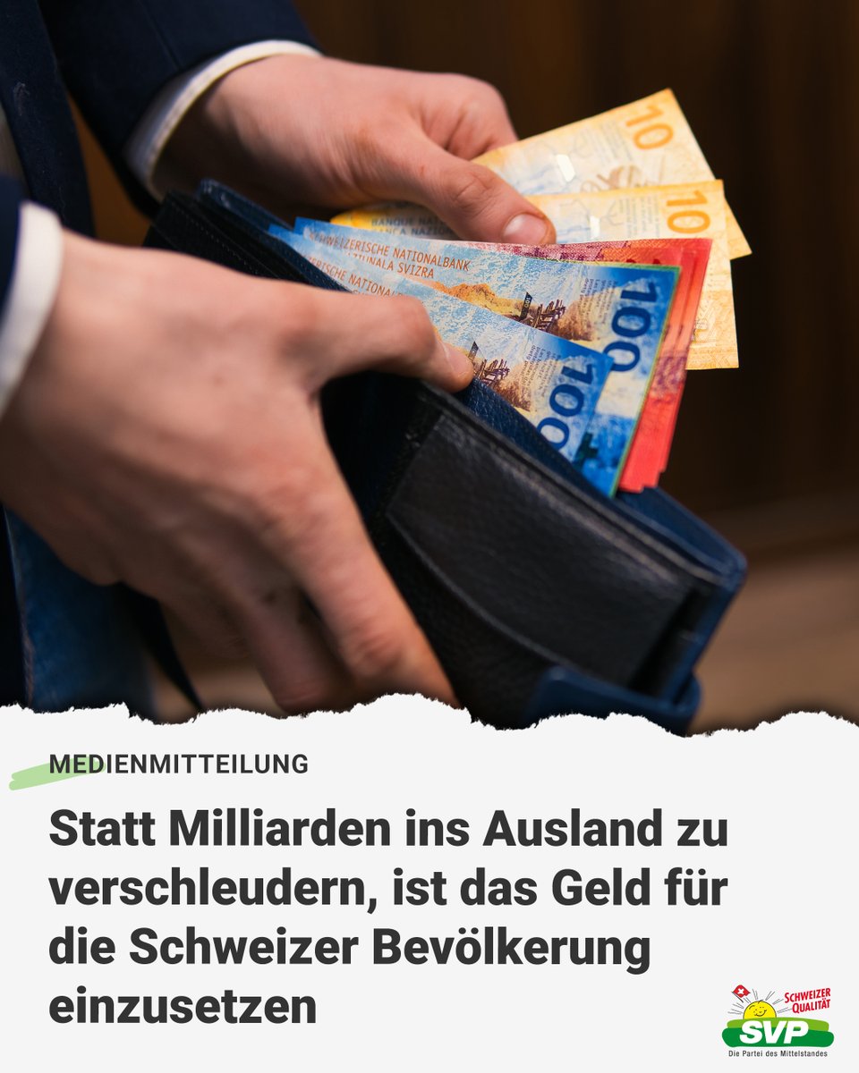 Dass der Bundesrat die 13. AHV-Rente mit Lohnabzügen finanzieren will, ist nicht akzeptabel. Die SVP hält an ihrer Forderung fest, dass die 13. AHV-Rente durch Einsparungen im Asyl-Bereich und bei der Entwicklungshilfe zu finanzieren ist.
👉🏼 svp.ch/aktuell/publik…