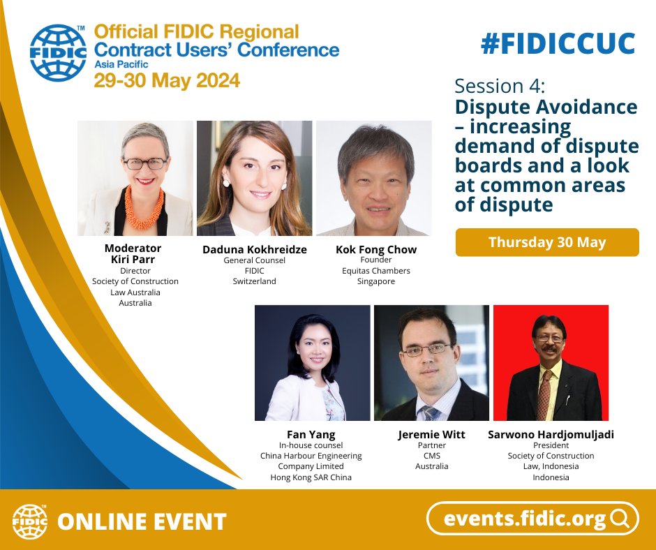 🚧 Delve into proactive problem-solving! Join us for Session 4 at the FIDIC Regional CUC 2024: "#DisputeAvoidance – increasing demand of #disputeboards and a look at common areas of dispute."🔽
events.fidic.org/regionalcuc2024

#FIDICCUC #infrastructure #engineering #construction