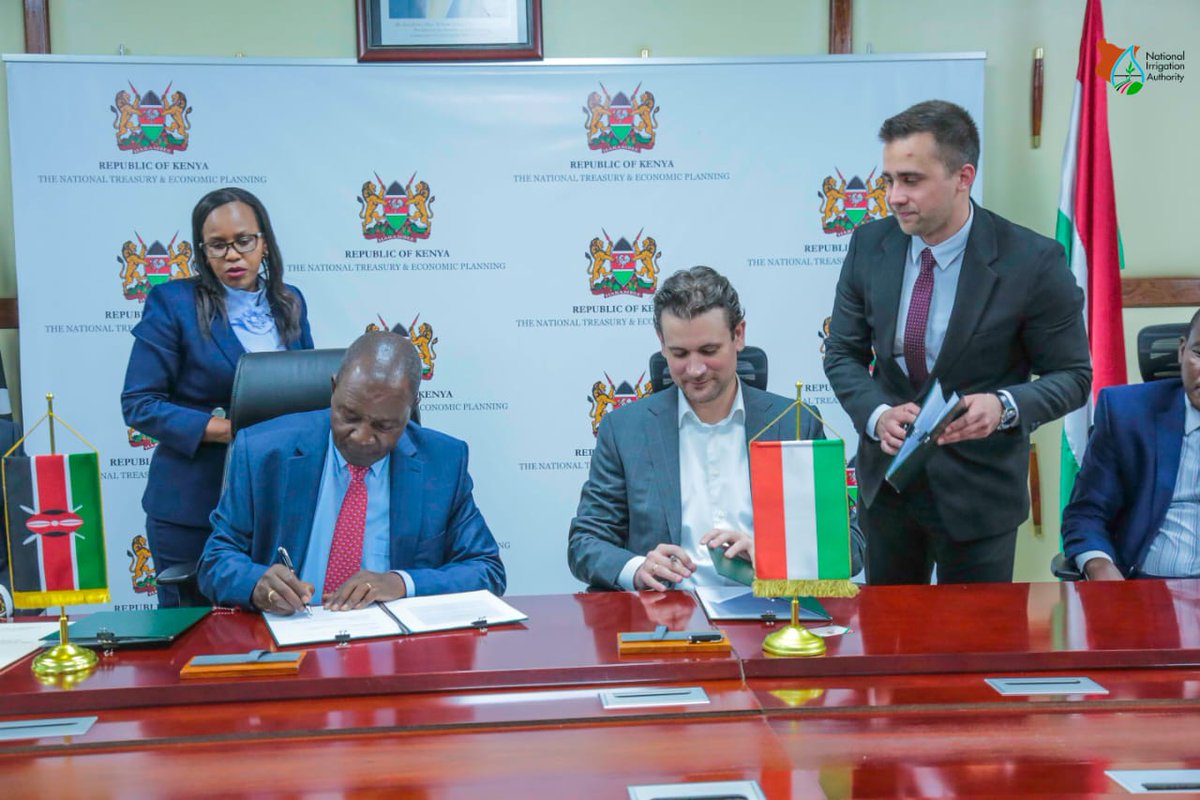 Today the CS for National Treasury and Economic Planning Prof. Njuguna Ndung'u and Mr. Kornél Kisgergely, President and CEO of EXIM Bank of Hungary signed a Tied-aid Credit Agreement on the Rehabilitation and Upgrading of Pumping Station in Ahero Irrigation Scheme, Kisumu County