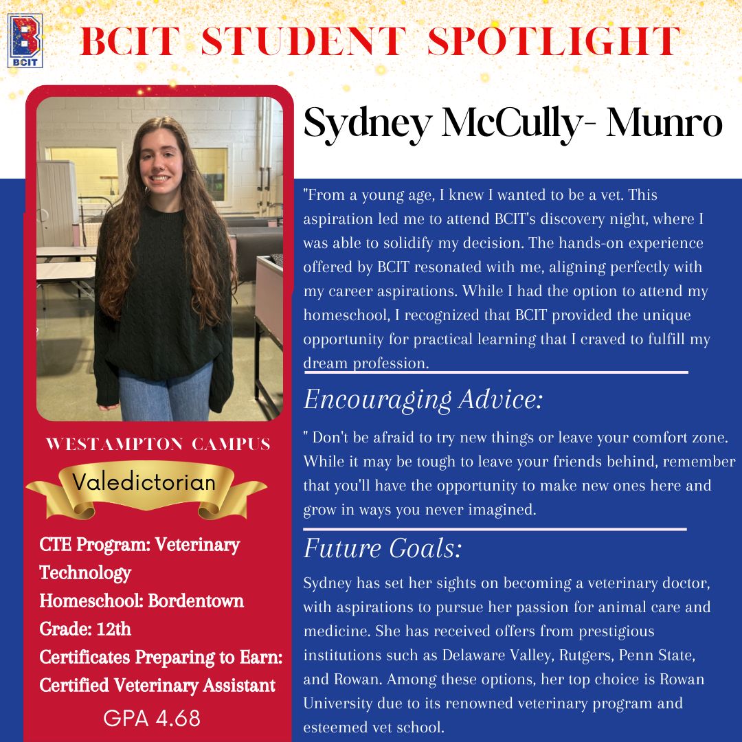 Meet Sydney, a BCIT's Westampton Campus senior majoring in Veterinary Technology. Sydney epitomizes the transformative impact of BCIT's educational approach, which prioritizes both practical skills and academic excellence.  #BcitPride #FutureDoctor #BeyondTechnology