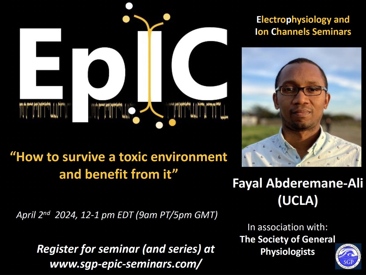 📢The April ⭐️EpIC seminar⭐️ is coming up! Don't miss this opportunity to hear Dr. Abderemane-Ali @aaFayal speak about birds, frogs, toxins, and sodium channels. As always, registration is free and everyone is welcome. Please RT!