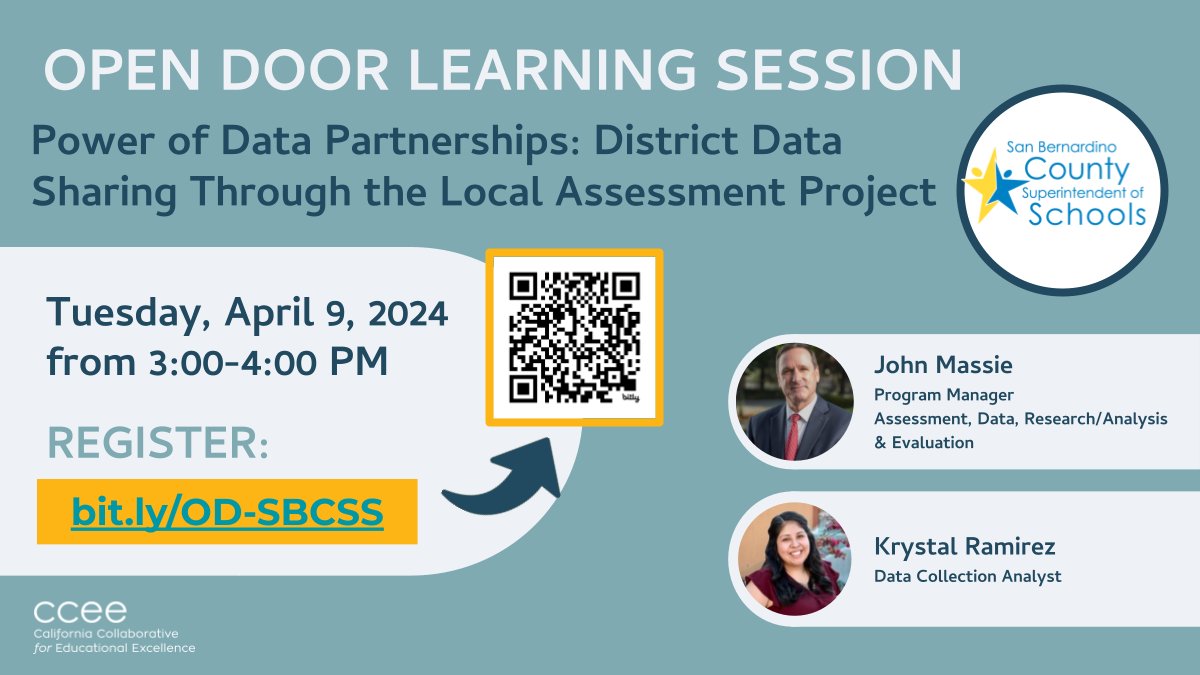 📊 Calling all district data leads & leaders! Join our Open Door session featuring @SBCountySchools and uncover their innovative approach with their Local Assessment Project. Gain practical steps, collaboration insights, and access to a roadmap for replication. Register:…