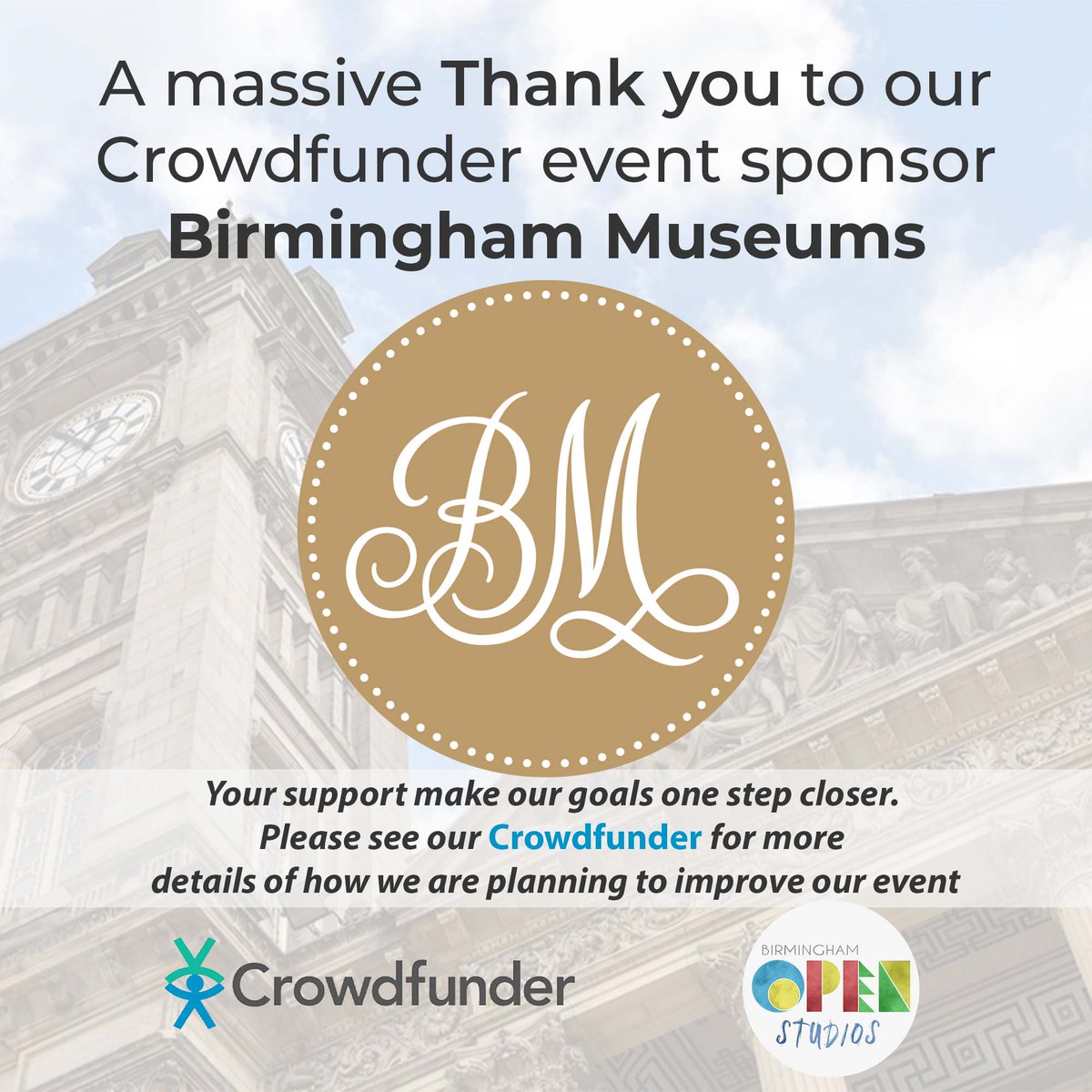 A massive THANK YOU to @BM_AG who have sponsored us through our Crowdfunder ❤️ Their pledge has brought us one step closer to our goals making art more accessible in our city! Your business can also support us by buying adverts or sponsoring the event. crowdfunder.co.uk/p/birmingham-o…